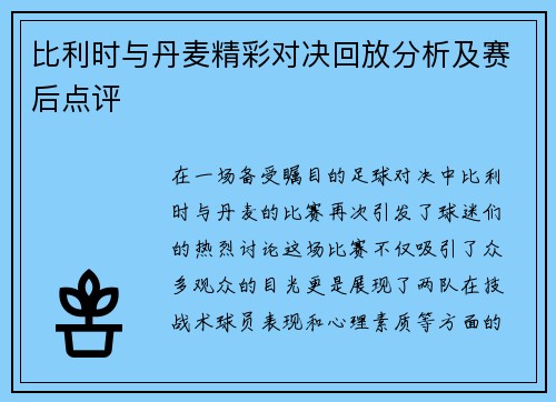 比利时与丹麦精彩对决回放分析及赛后点评